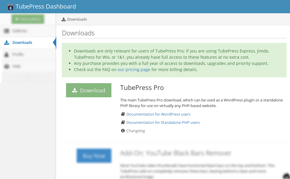 Download TubePress Pro button