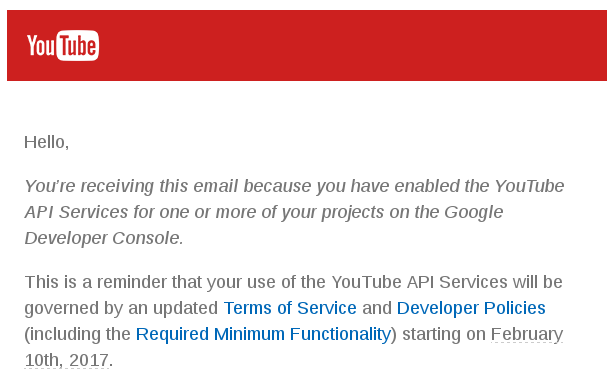 New YouTube Terms of Service and Developer Policies